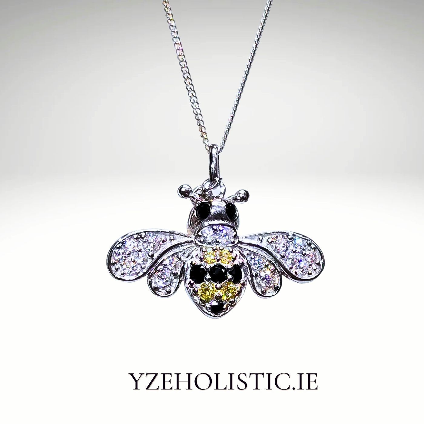 Bee Pendant Necklace Jewellery 925 Sterling Silver with Citrine and  Black Obsidian 