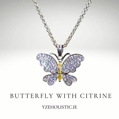 Butterfly 925 Sterling Silver with Citrine Crystal Pendant Necklace Jewellery