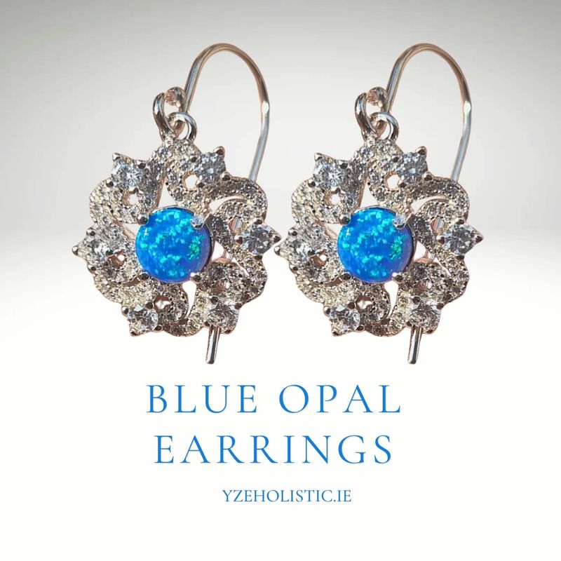 Blue Fire Opal Earrings 925 Sterling Silver