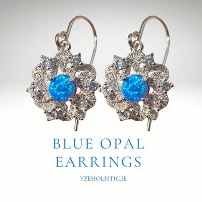 Blue Fire Opal Earrings 925 Sterling Silver