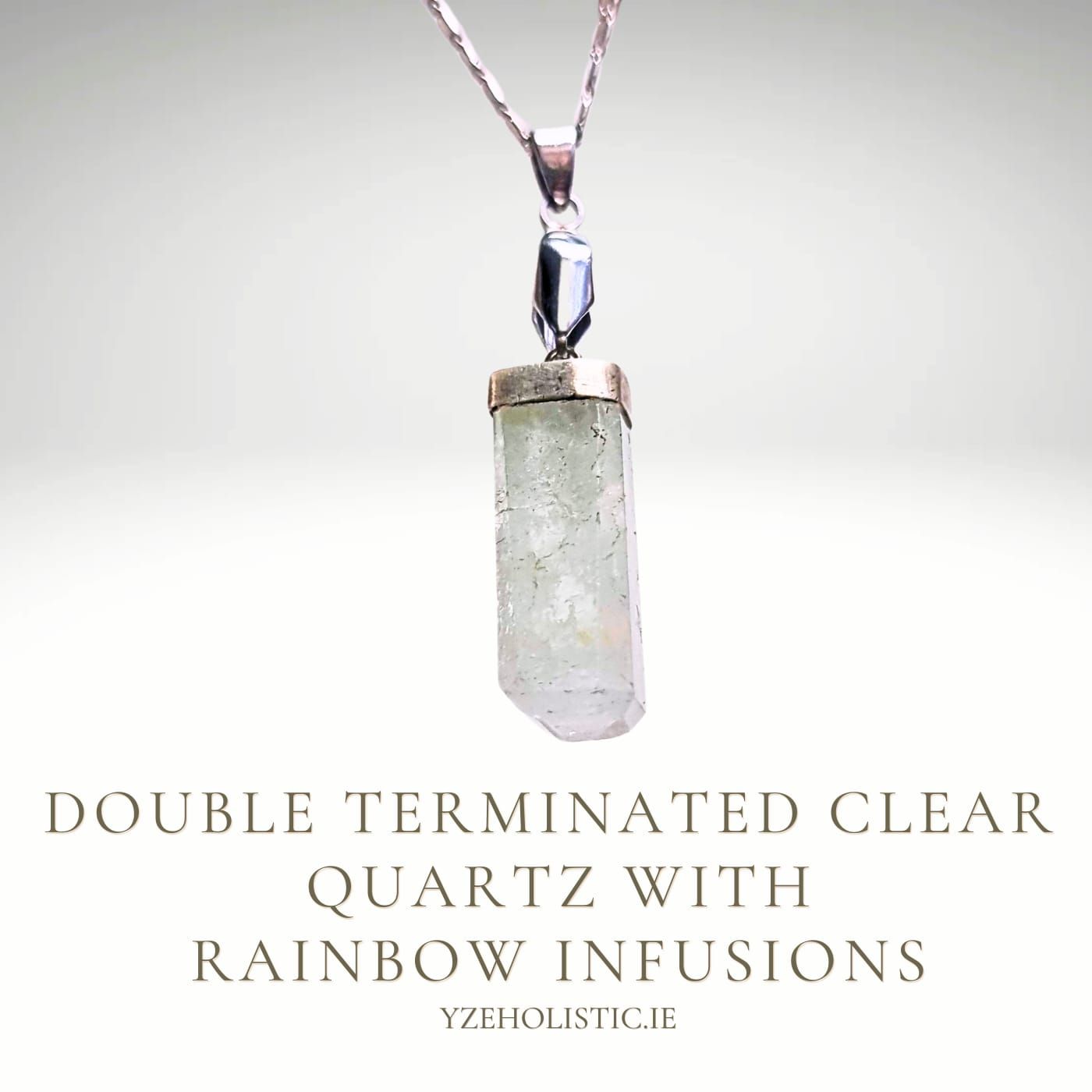 Double Terminated Clear Quartz with Rainbow Infusions Pendant Necklace
