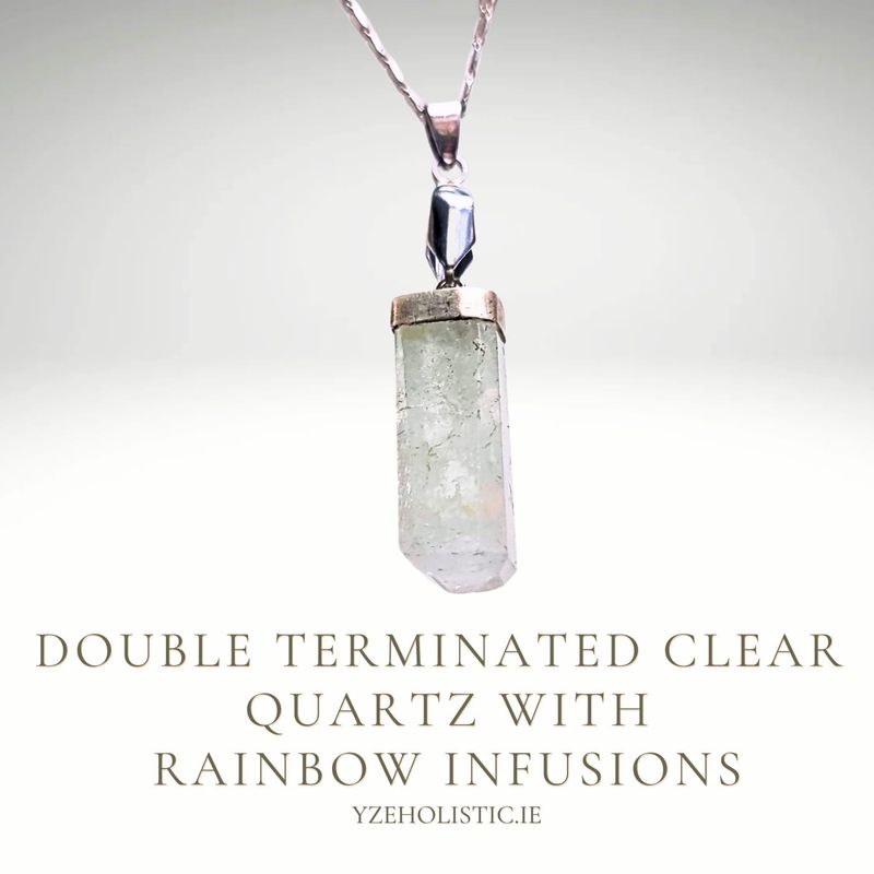 Double Terminated Clear Quartz with Rainbow Infusions Pendant Necklace