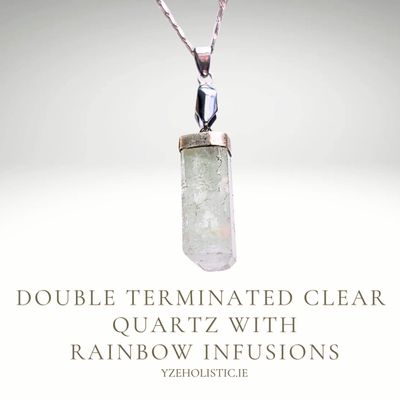 Double Terminated Clear Quartz with Rainbow Infusions Pendant Necklace
