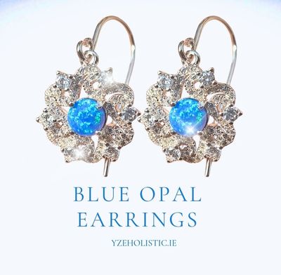 Blue Fire Opal Earrings 925 Sterling Silver