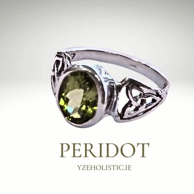 Peridot Crystal 925 Sterling Silver Ring Celtic Knot 