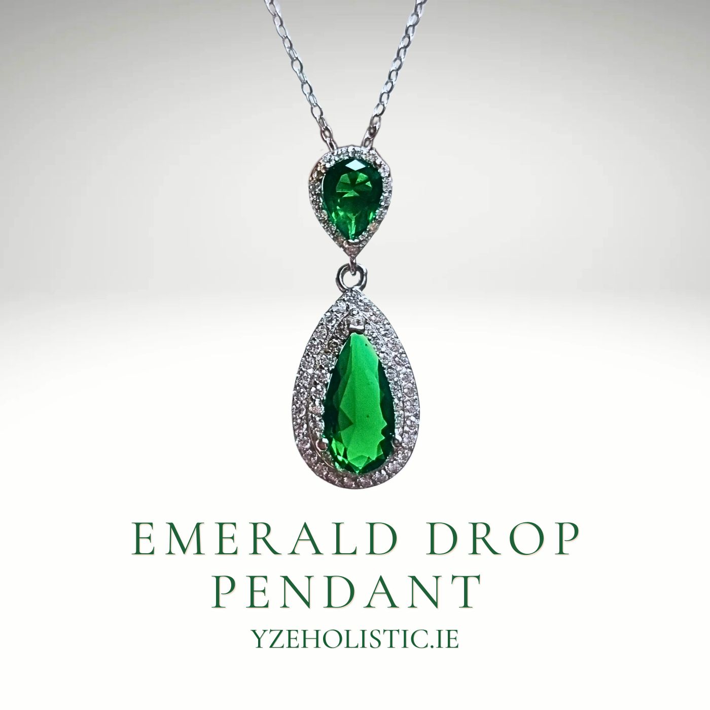 Emerald Drop Crystal 925 Sterling Silver Necklace