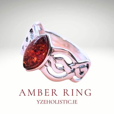 Amber Natural Stone Crystal Ring 925 Sterling Silver