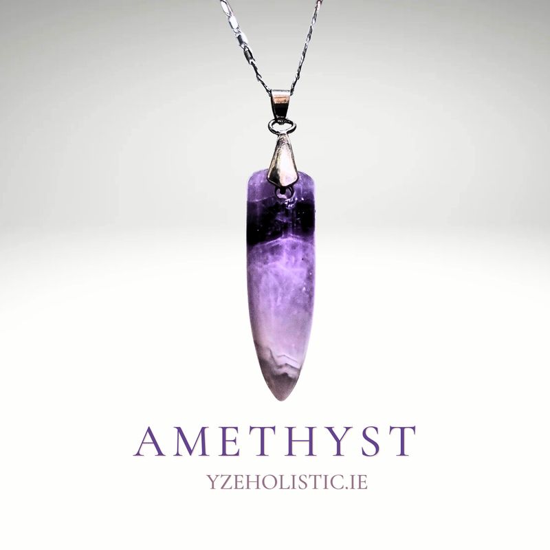 Amethyst Point Purple Crystal Natural Stone Silver Pendant Necklace