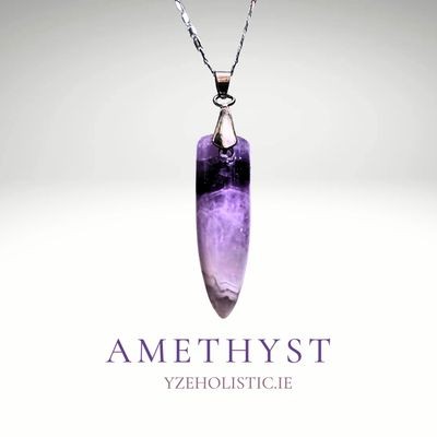 Amethyst Point Purple Crystal Natural Stone Silver Pendant Necklace
