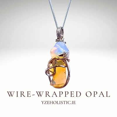 Opal Natural Stone Raw Silver Wire-Wrapped Pendant Necklace