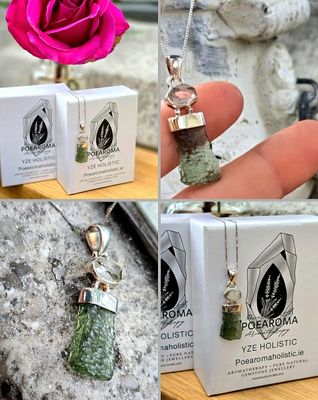 Moldavite - Herkimer Diamond Crystal Necklace Pendant Amulet