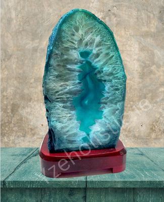 Agate Geode Crystal Lamp Crystal Cut Base Lamp Complete - Teal