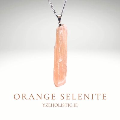 Orange Selenite Rough Gemstone Pendant Necklace 