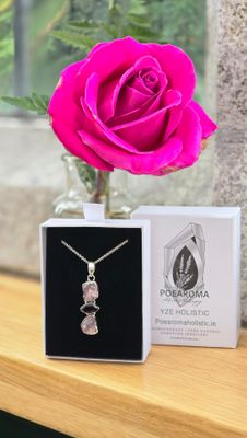 Rough Rose Quartz and Natural Garnet 925 Sterling Silver Necklace Love &amp; Care Collection