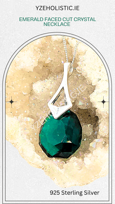 Emerald Faced Cut Crystal Pendant Necklace 925 Sterling Silver