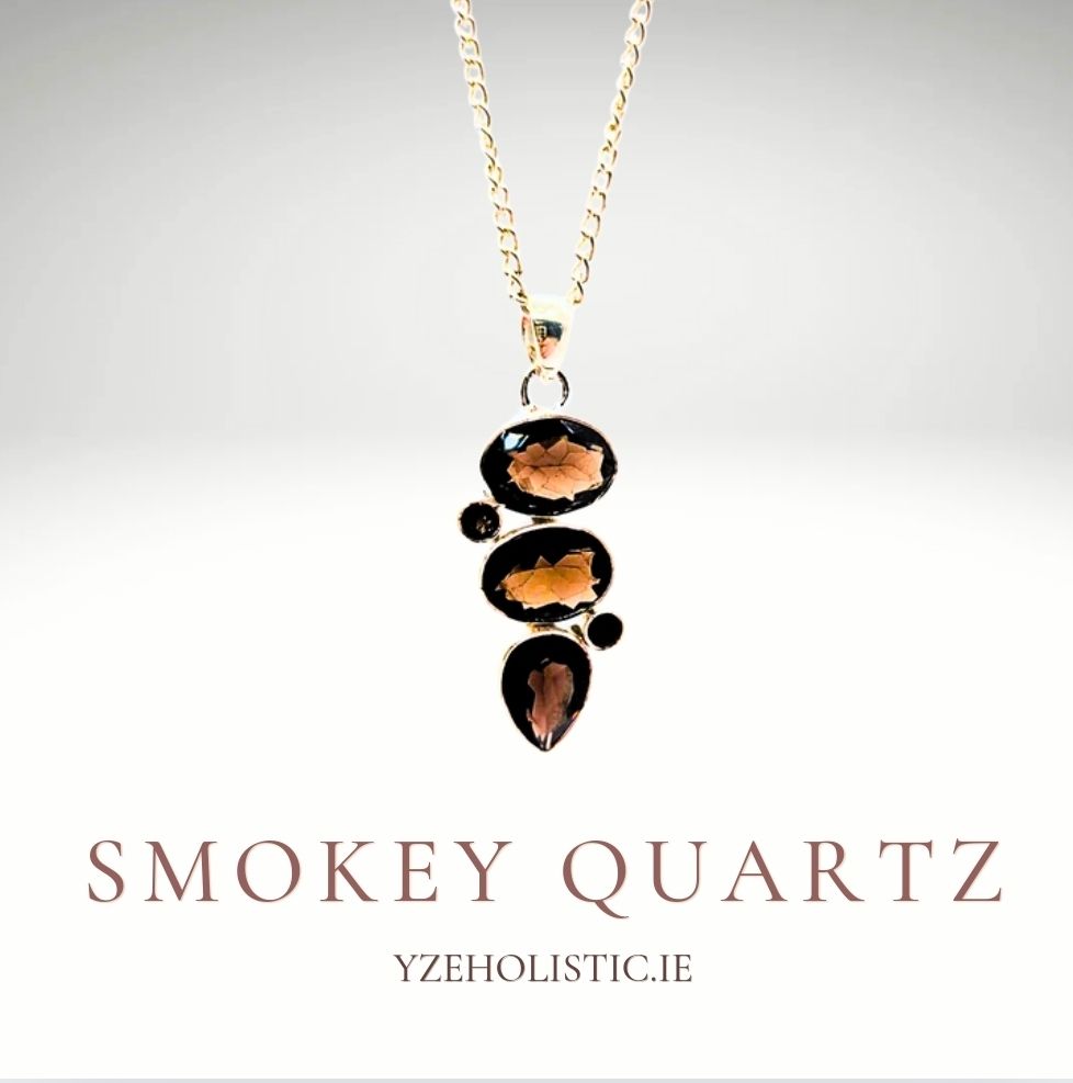 Smoky Quartz Crystal Natural Stone 925 Sterling Silver Pendant Necklace