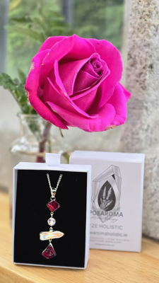 Rough Garnet, Faced Cut Morganite & Pearl Natural Stone Crystal 925 Sterling Silver Pendant Necklace