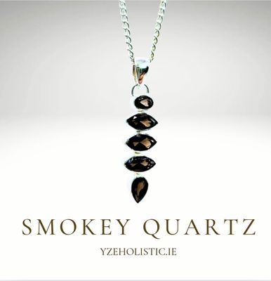 Smokey Quartz Crystal Natural Stone 925 Sterling Silver Pendant Necklace