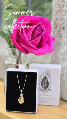 Citrine Crystal Natural Stone Necklace Sterling Silver Pendant Drop Shape 