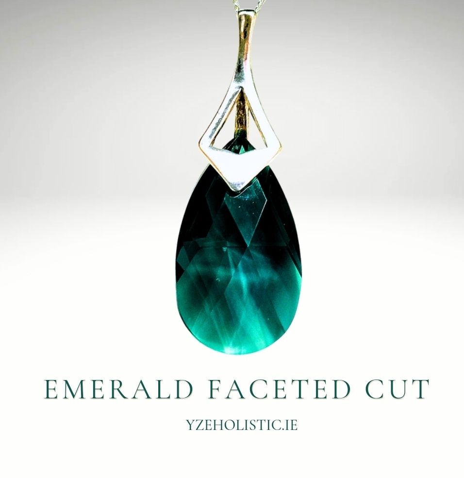Emerald Faceted Cut Natural Stone Crystal 925 Sterling Silver Pendant Necklace