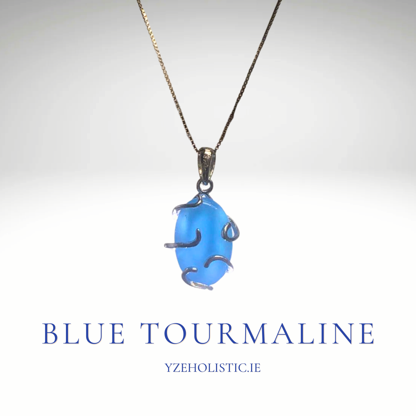 Blue Tourmaline Natural Stone 925 Sterling Silver Pendant Necklace