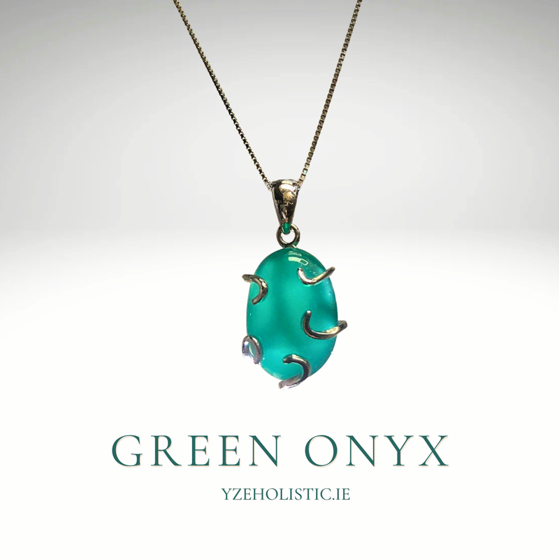 Green Onyx Crystal Wire Wrapped 925 Sterling SIlver Pendant Necklace