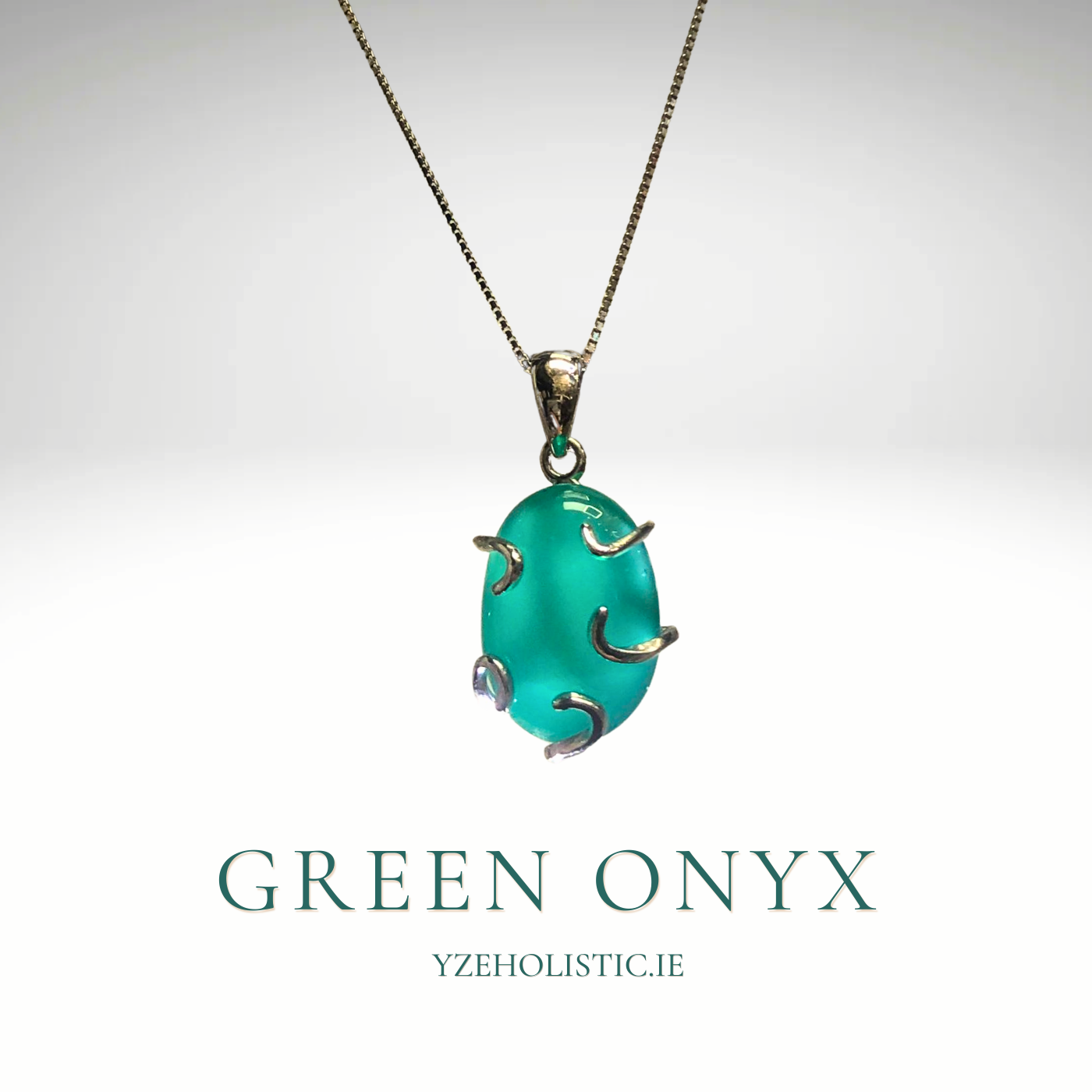 Green Onyx Crystal Wire Wrapped 925 Sterling SIlver Pendant Necklace