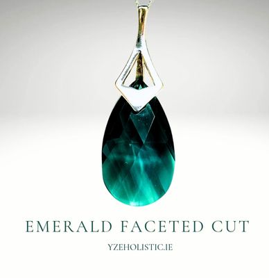 Emerald Faceted Cut Natural Stone Crystal 925 Sterling Silver Pendant Necklace
