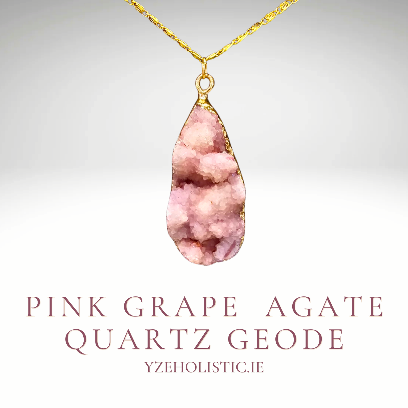 Grape Agate Pink Hue Quartz Crystal Geode Pendant Necklace