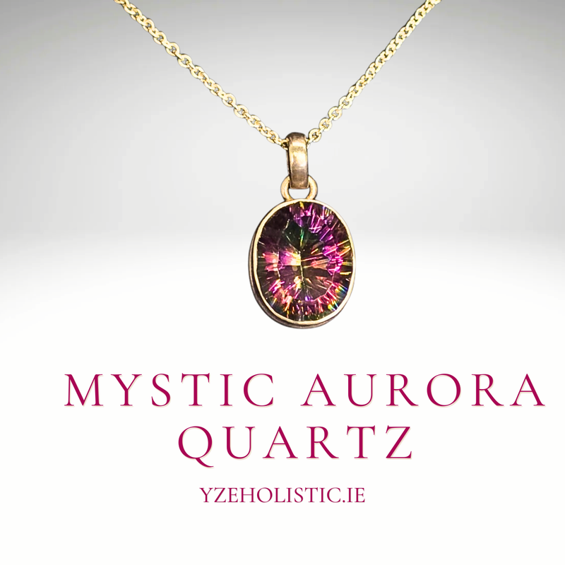 Mystic Aurora Topaz Crystal Necklace Sterling Silver Pendant 