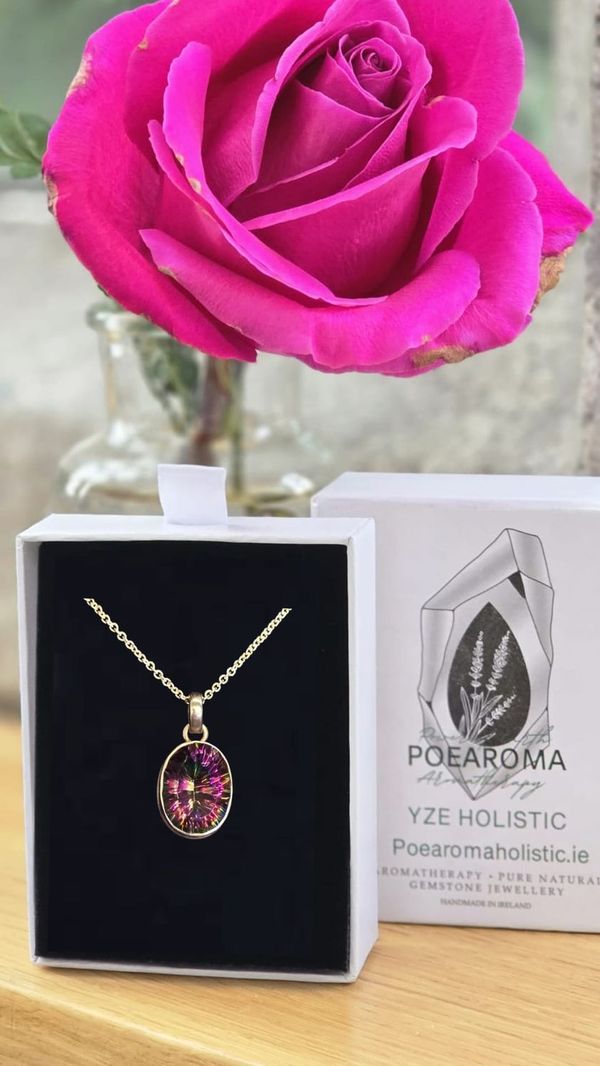 Mystic Aurora Topaz Crystal Necklace Sterling Silver Pendant 