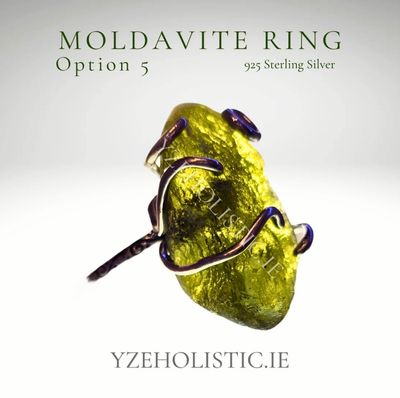 Moldavite Tektite Natural Stone 925 Sterling Silver Ring