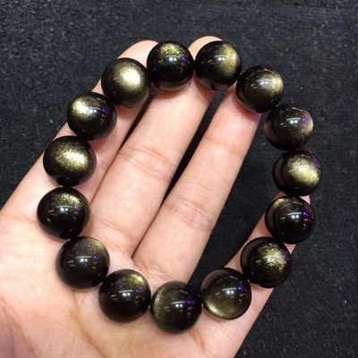 Golden Black Obsidian Bracelet Large Bead 8mm