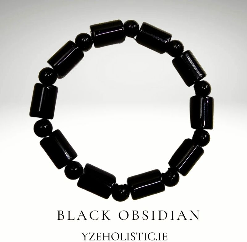 Black Obsidian Natural Stone Bracelet Beaded Elastic 