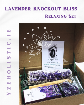 SMUDGING GIFT SET &quot;LAVENDER KNOCKOUT BLISS&quot; - SELF CALMING CLEANSING HOLISTIC INCENSE JEWELLERY CRYSTAL ESSENTIAL OIL KIT