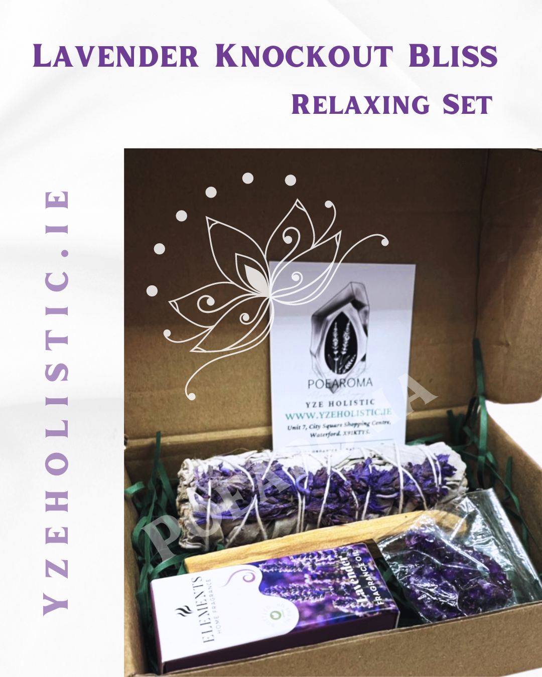 SMUDGING GIFT SET &quot;LAVENDER KNOCKOUT BLISS&quot; - SELF CALMING CLEANSING HOLISTIC INCENSE JEWELLERY CRYSTAL ESSENTIAL OIL KIT