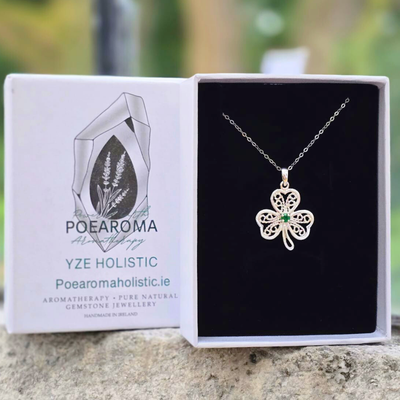 Lucky Clover Celtic Shamrock Knot Emerald 925 Sterling Silver Pendant Necklace 