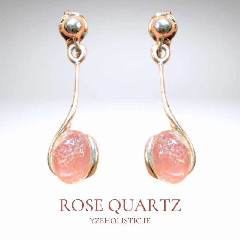 Rose Quartz Crystal 925 Sterling Silver Earrings