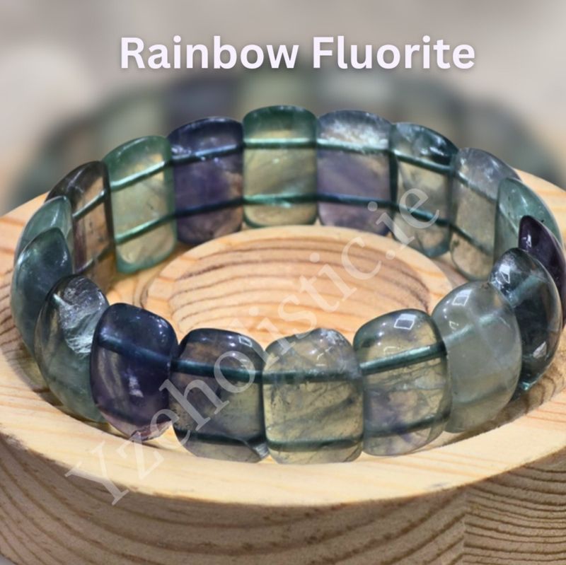 Rainbow Fluorite Crystal Bracelet Rectangular Shape Bead ± 20mm