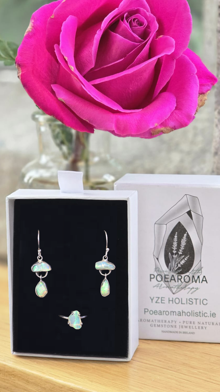 Ethiopian Opal 925 Sterling Silver Ring &amp; Opal Earrings Genuine Stone Jewellery Set