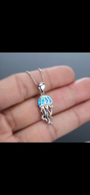 Jellyfish Blue Silver Necklace Ocean Theme Pendant Silver Gift