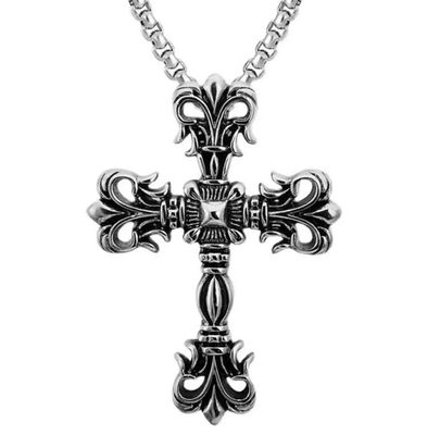 Vintage Massive Gothic Cross Silver Pendant Necklace