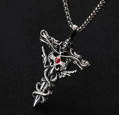 ‘Dragon’s Breath’  Titanium Steel Cross Pendant Silver Necklace