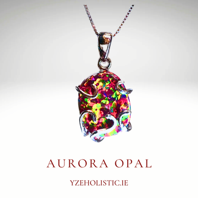 Aurora Opal Cabochon Crystal 925 Sterling Silver Pendant Necklace