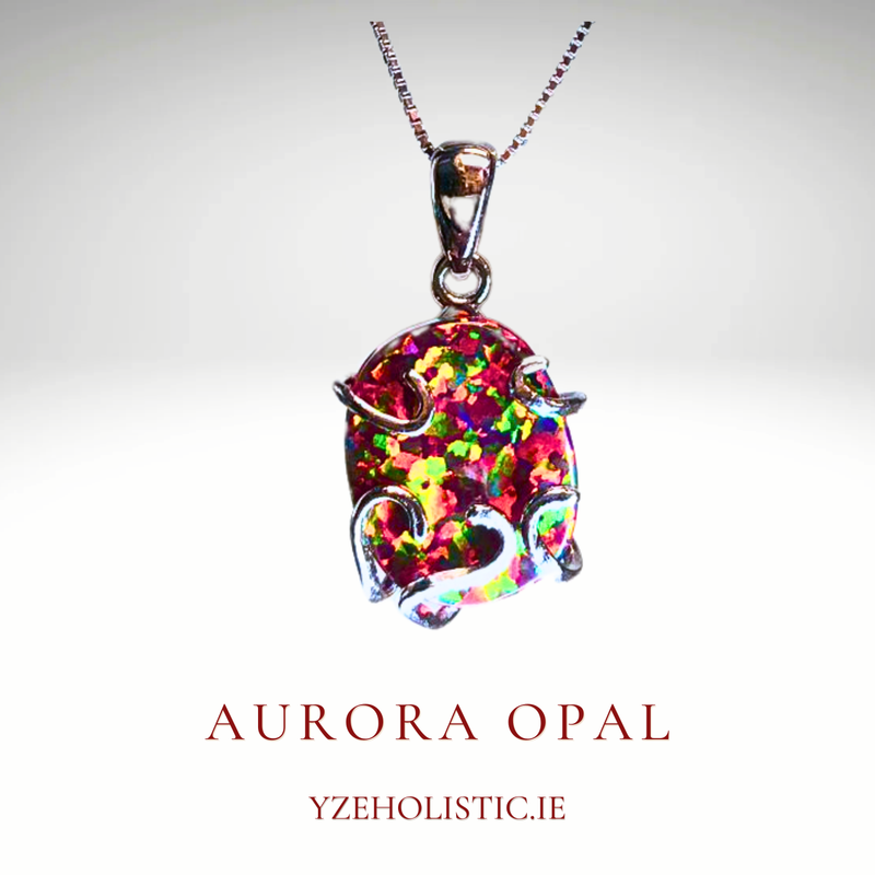 Aurora Opal Cabochon Crystal 925 Sterling Silver Pendant Necklace