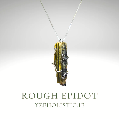 Epidot Rough Sparkly Natural Stone 925 Sterling Silver Pendant Necklace Pendant