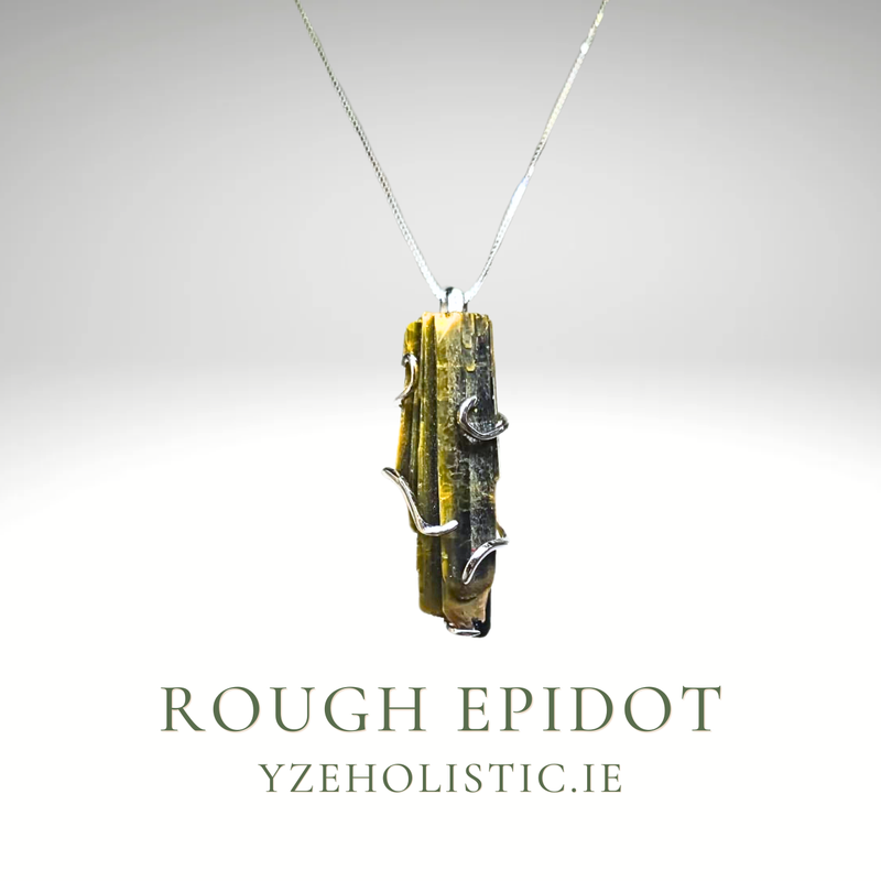 Epidot Rough Sparkly Natural Stone 925 Sterling Silver Pendant Necklace Pendant