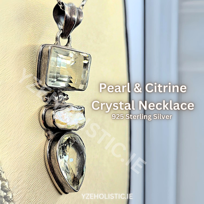 Keshi Rainbow Pearl &amp; Natural Citrine Crystal 925 Sterling Silver Pendant Necklace