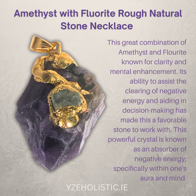 Amethyst with Fluorite Crystal Pendant Necklace Gold
