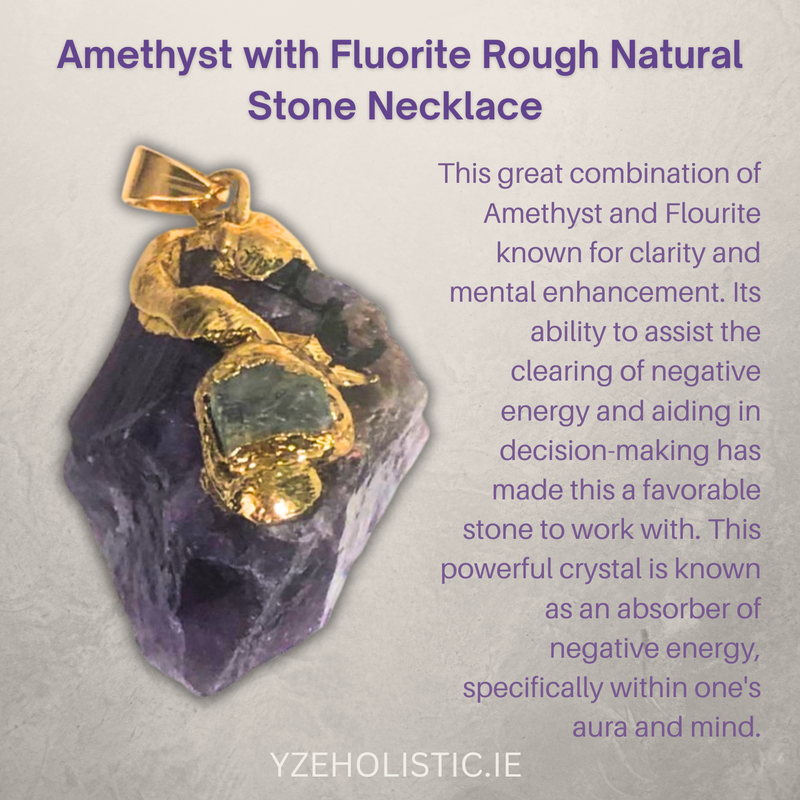 Amethyst with Fluorite Crystal Pendant Necklace Gold